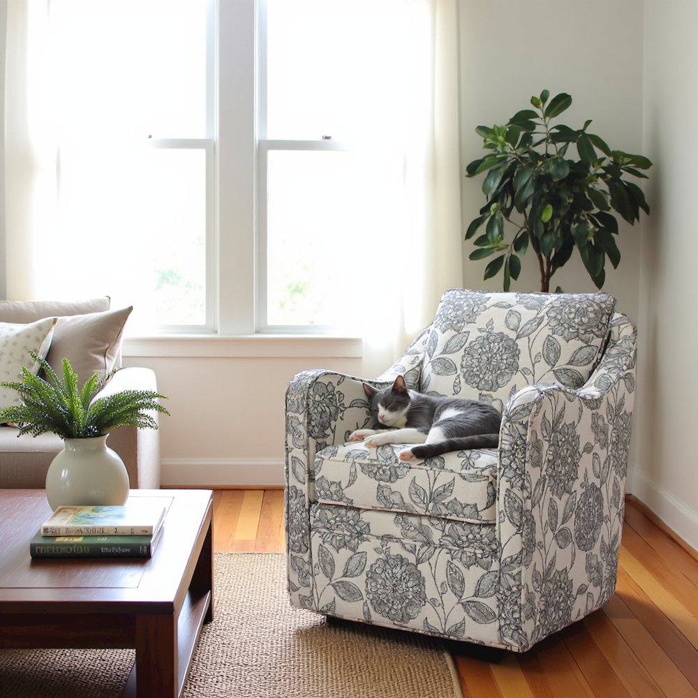 Floral Upholstered Swivel Accent Chair, Oversized Wide Armchair, 360° Rotation. Picture 3