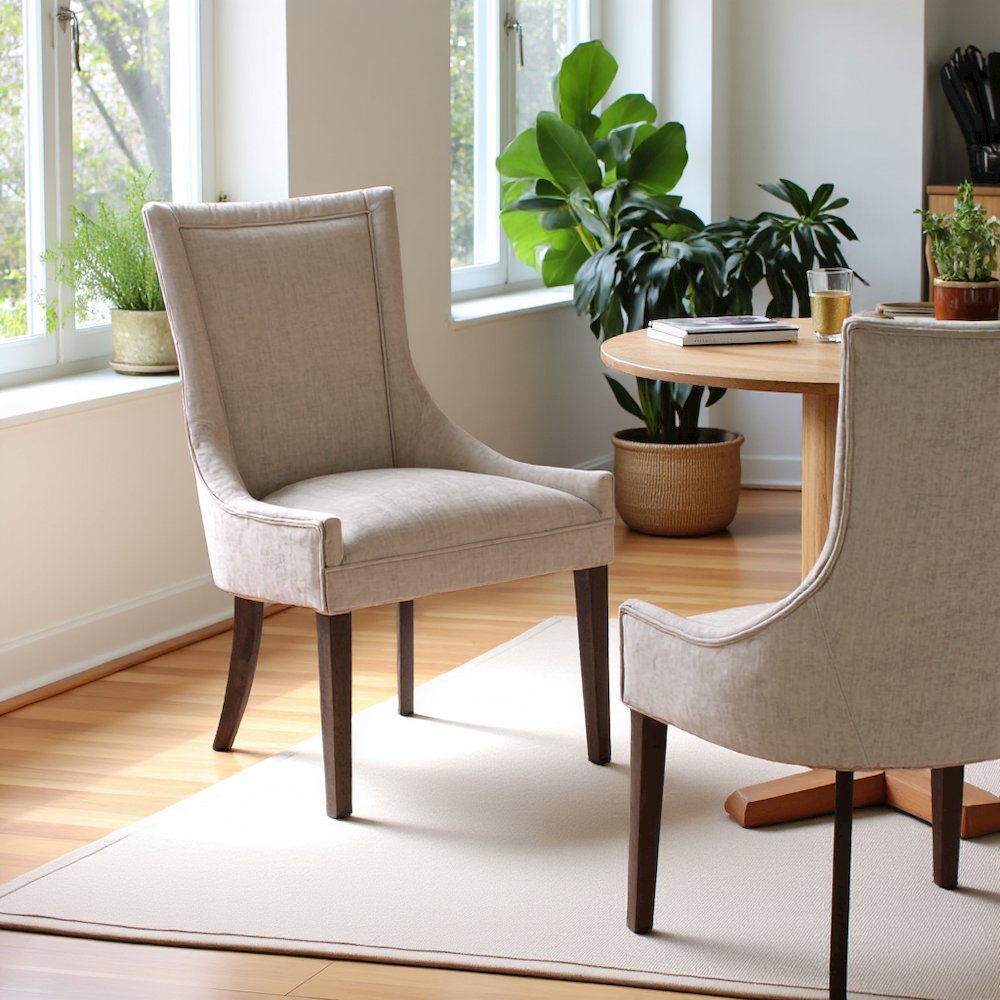 Beige Dining Chairs Set of 2, Mid Century Upholstered Chairs for Dining Table. Picture 2