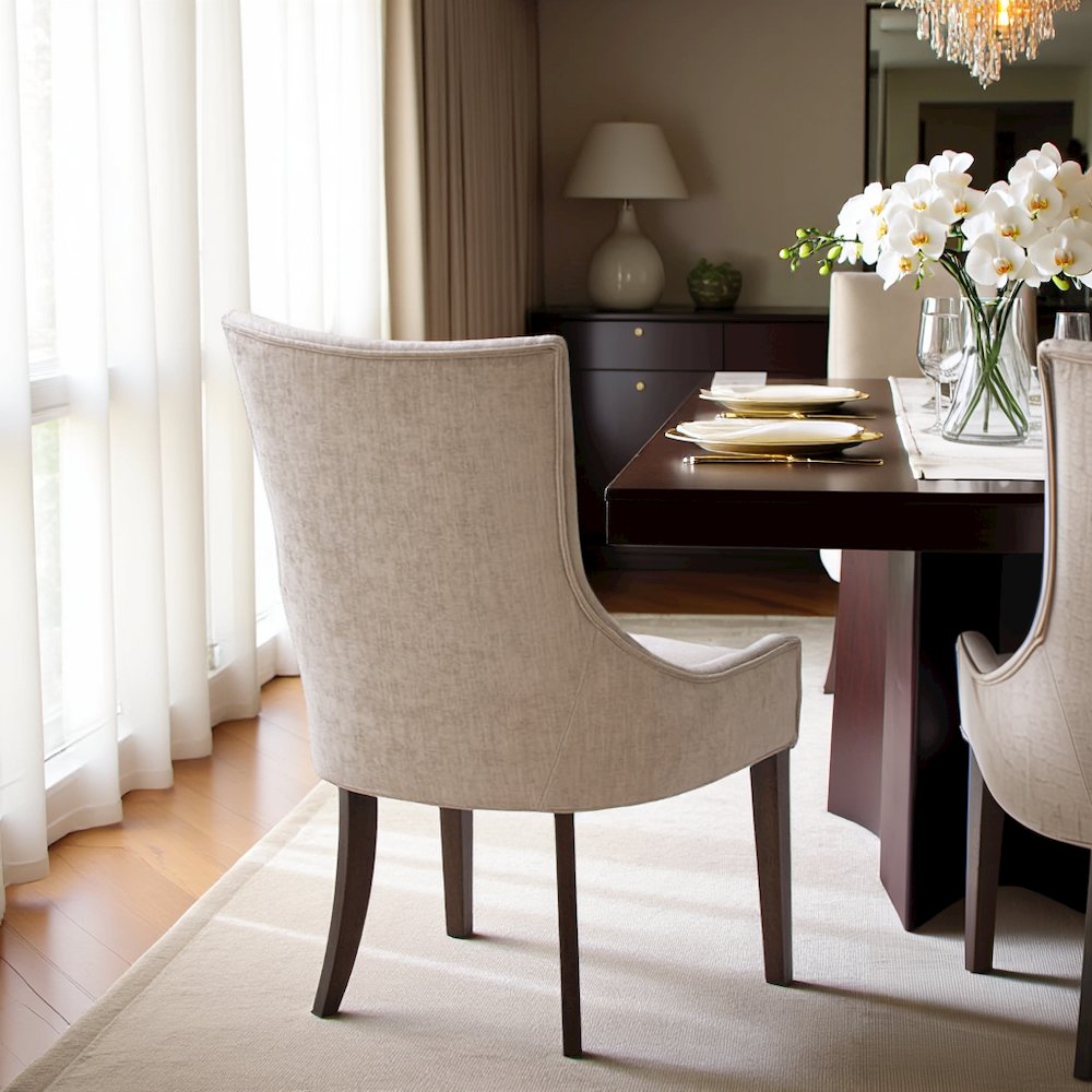 Beige Dining Chairs Set of 2, Mid Century Upholstered Chairs for Dining Table. Picture 3