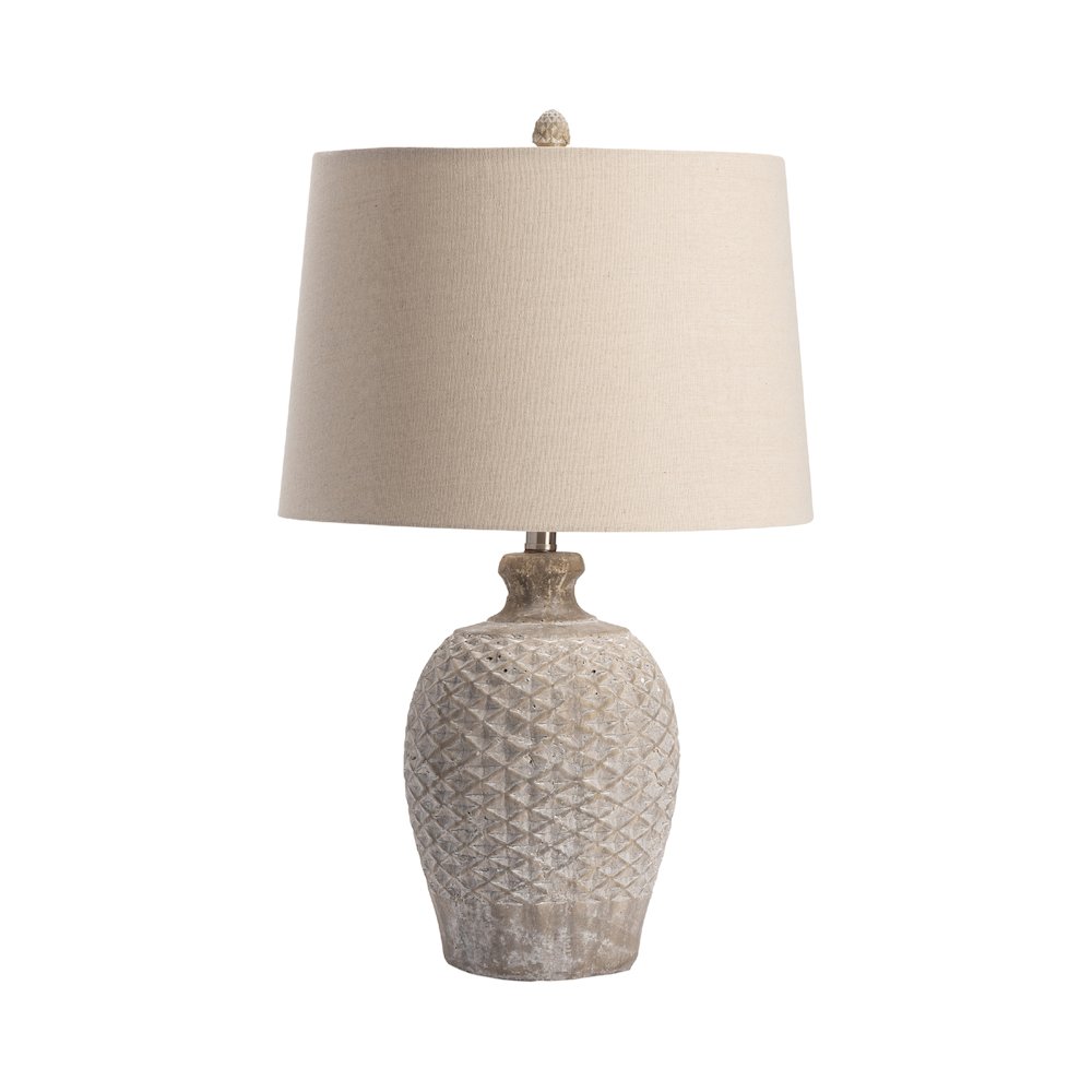 Textured Tan Ceramic Table Lamp With Diamond Pattern And Tapered Shade. Picture 1