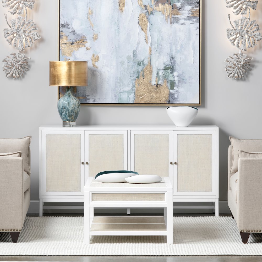 72" White-Washed And Cream 4-Door Media Credenza. Picture 7