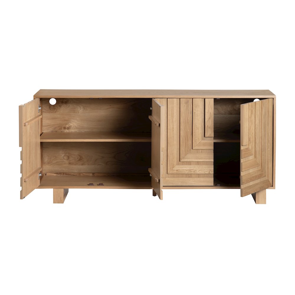 74" Brown Solid Wood 4-Door Media Credenza. Picture 3