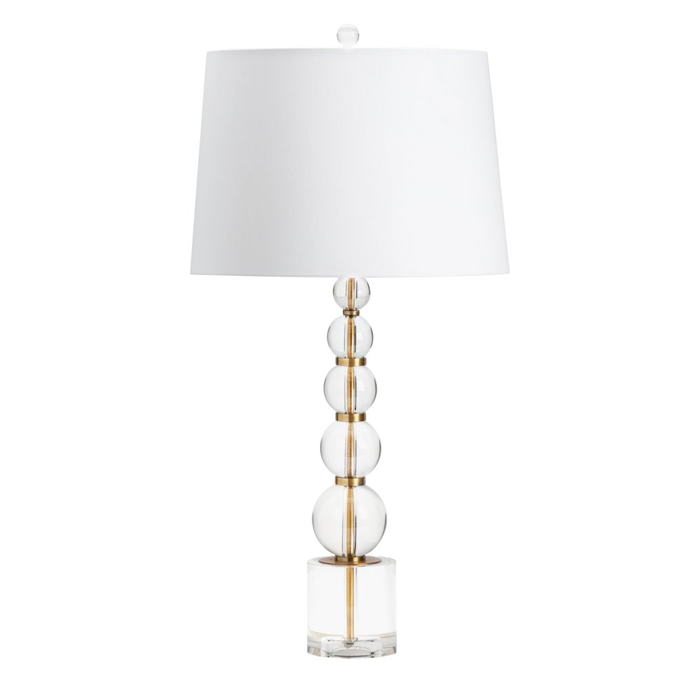 Stacked Crystal Sphere Table Lamp With Gold Accents And Tapered Shade.. Picture 1