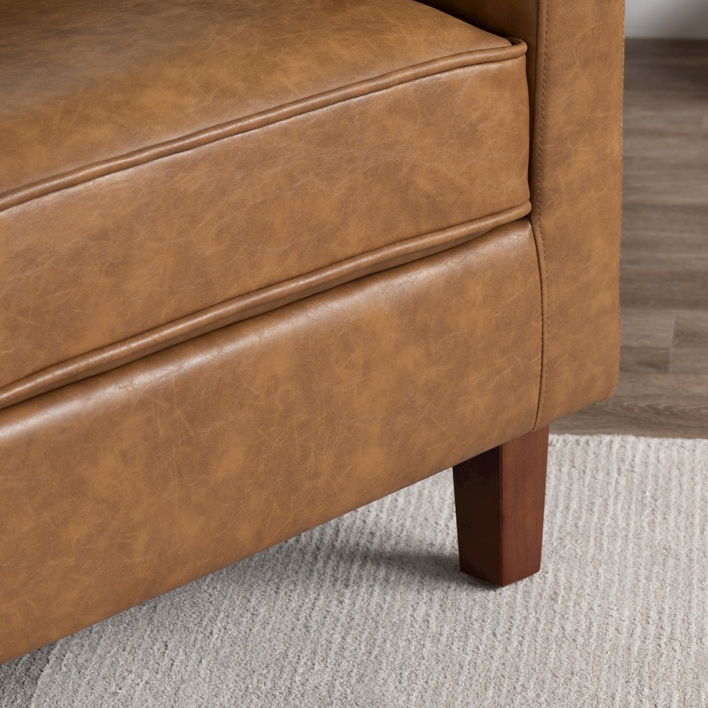 Brown Faux Leather Button Tufted Upholstered Accent Chair. Picture 6