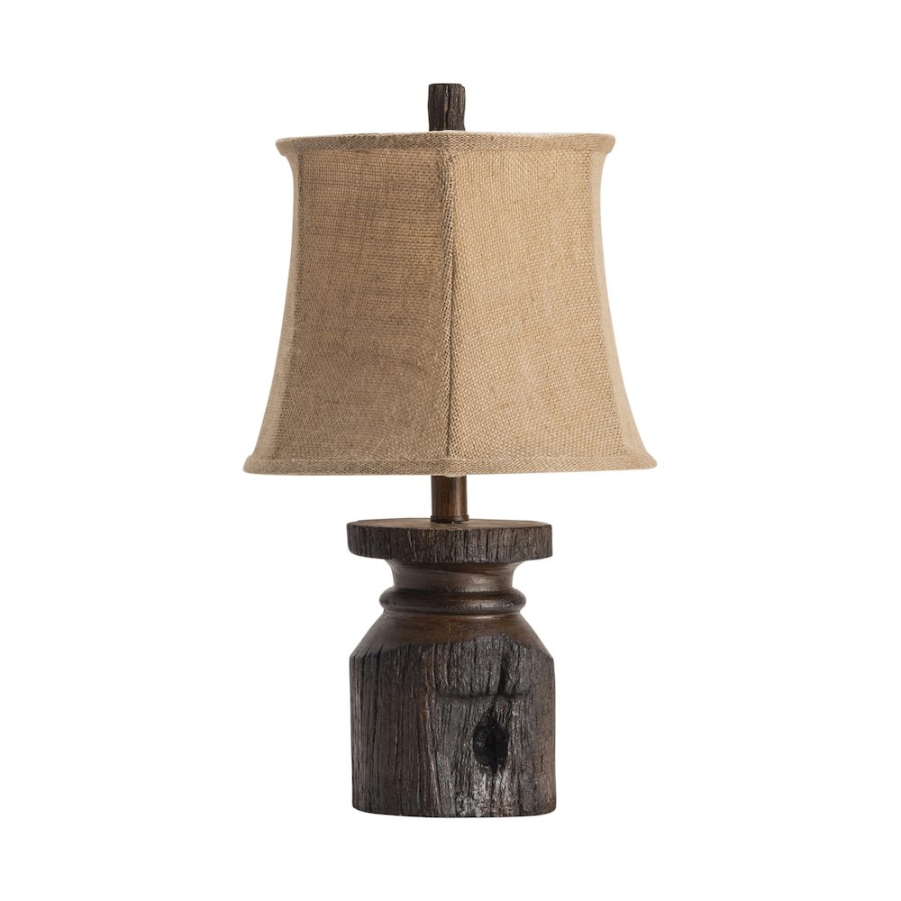 Brown Resin Lamp With Carved Base And Tan Shade. Picture 3
