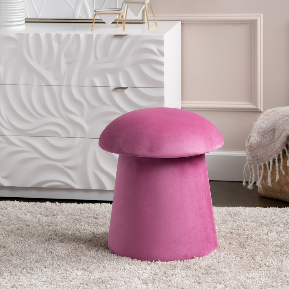 Hot Pink Velvet Mushroom Ottoman W/ Storage. Picture 5