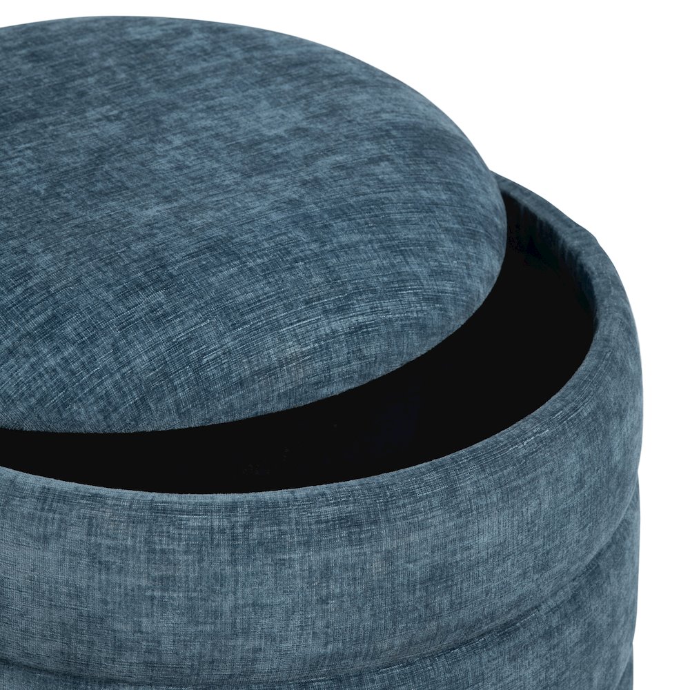 Navy Blue Round Ottoman W/ Storage. Picture 3