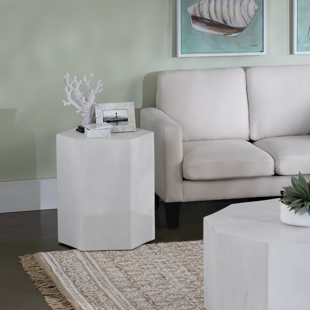 Textured White Hexagon Shaped Accent_End Table. Picture 2