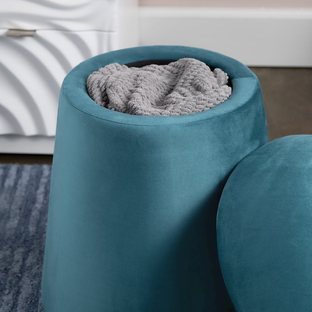 Teal Velvet Mushroom Ottoman W/ Storage. Picture 6
