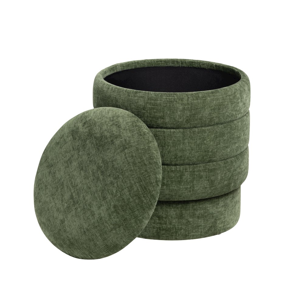 Dark Green Round Ottoman W/ Storage. Picture 2