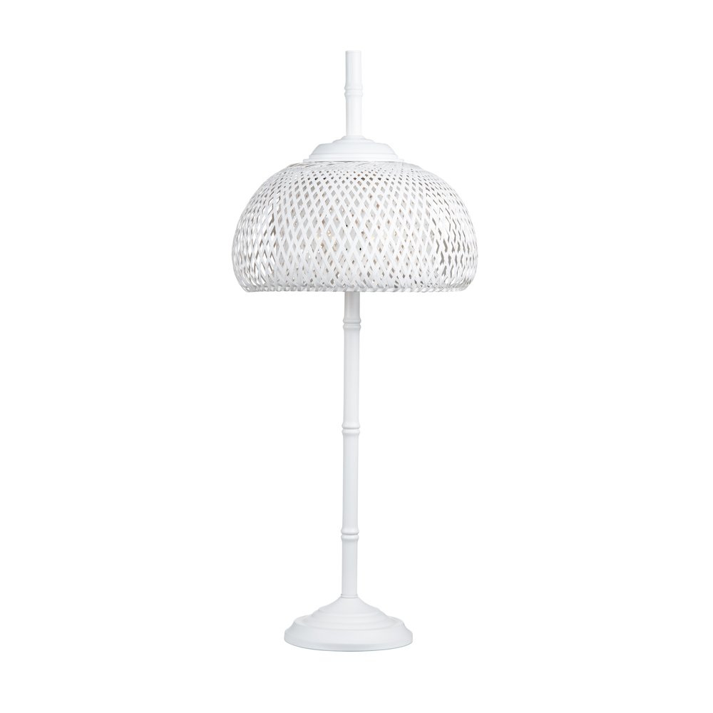 37.5"H White Metal Buffet Lamp With Rattan Shade. Picture 1