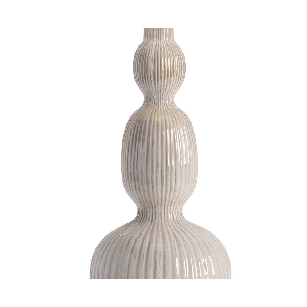 White Triple-Gourd Ceramic Table Lamp With Ribbed Texture And Crystal Base. Picture 4