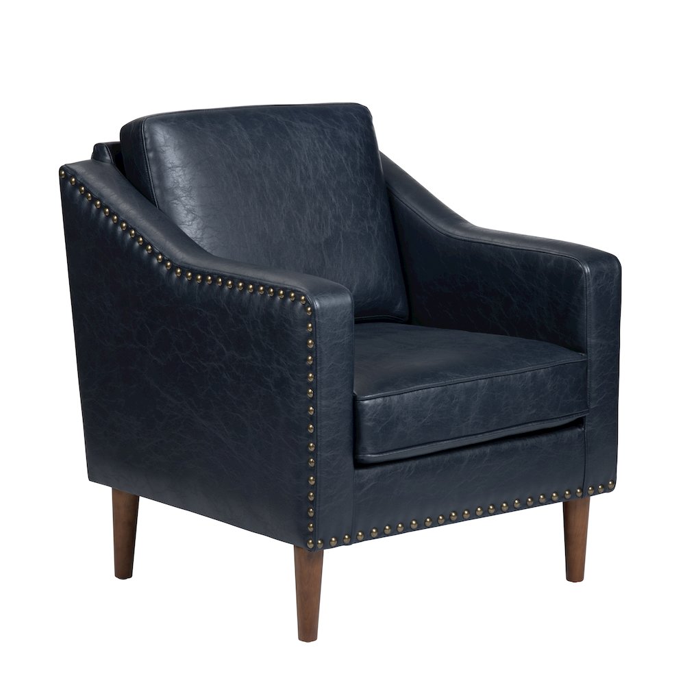 Deep Navy Blue Faux Leather Upholstered Accent Chair. Picture 1