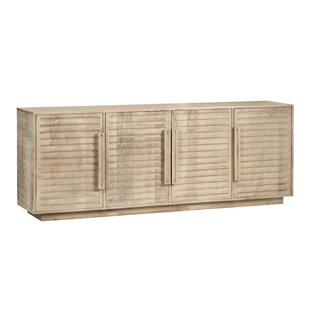 86" Natural Brown 4-Door Media Credenza_ Sideboard. Picture 1