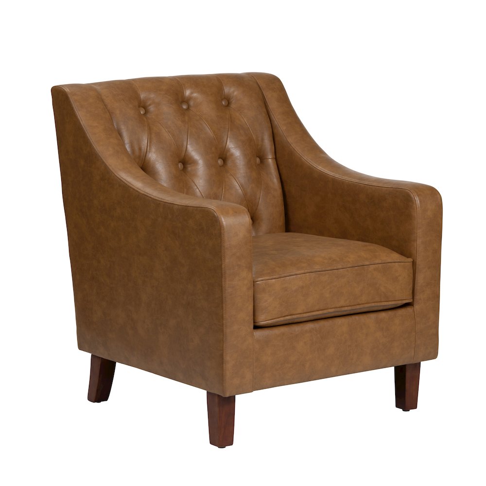 Brown Faux Leather Button Tufted Upholstered Accent Chair. Picture 1