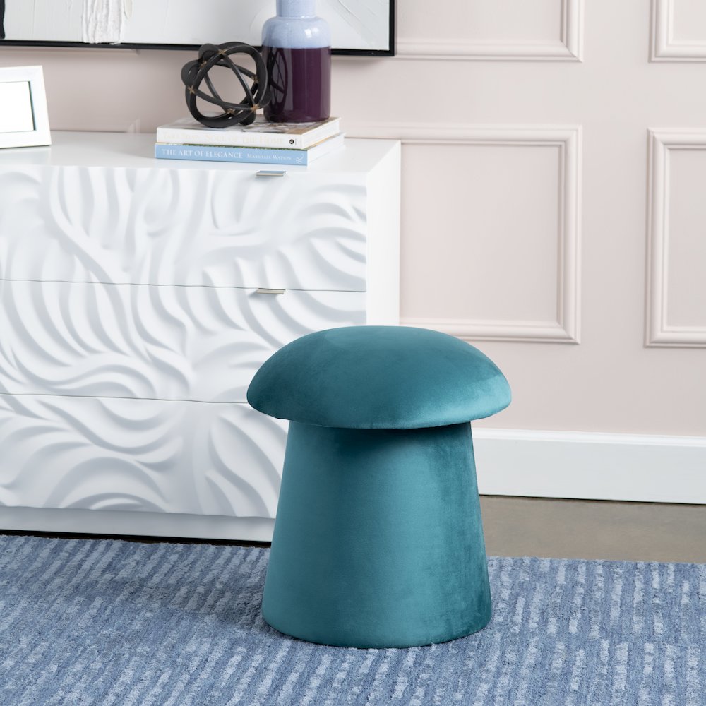 Teal Velvet Mushroom Ottoman W/ Storage. Picture 5