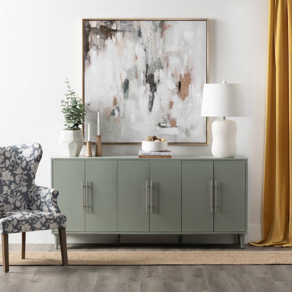 74" Sea Foam Green 6 Door Media Credenza. Picture 5