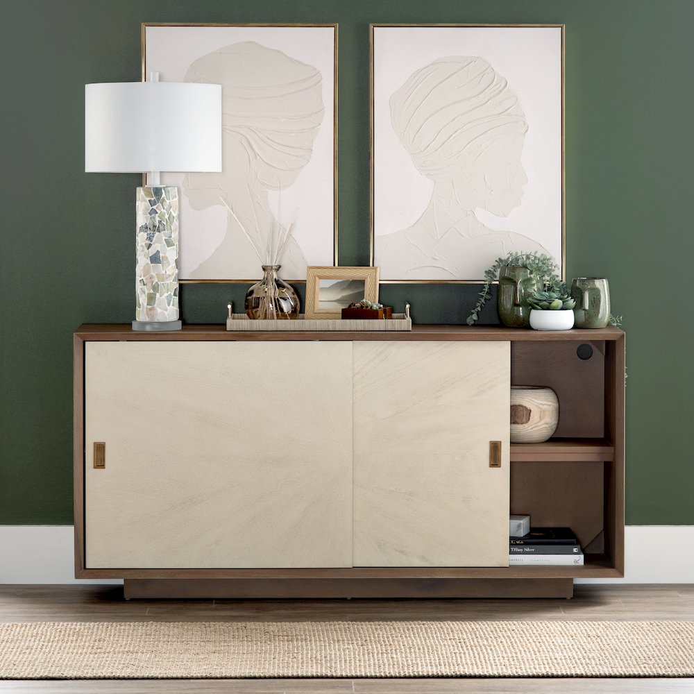 64.5" Natural Brown 2 Sliding Door Media Credenza. Picture 5