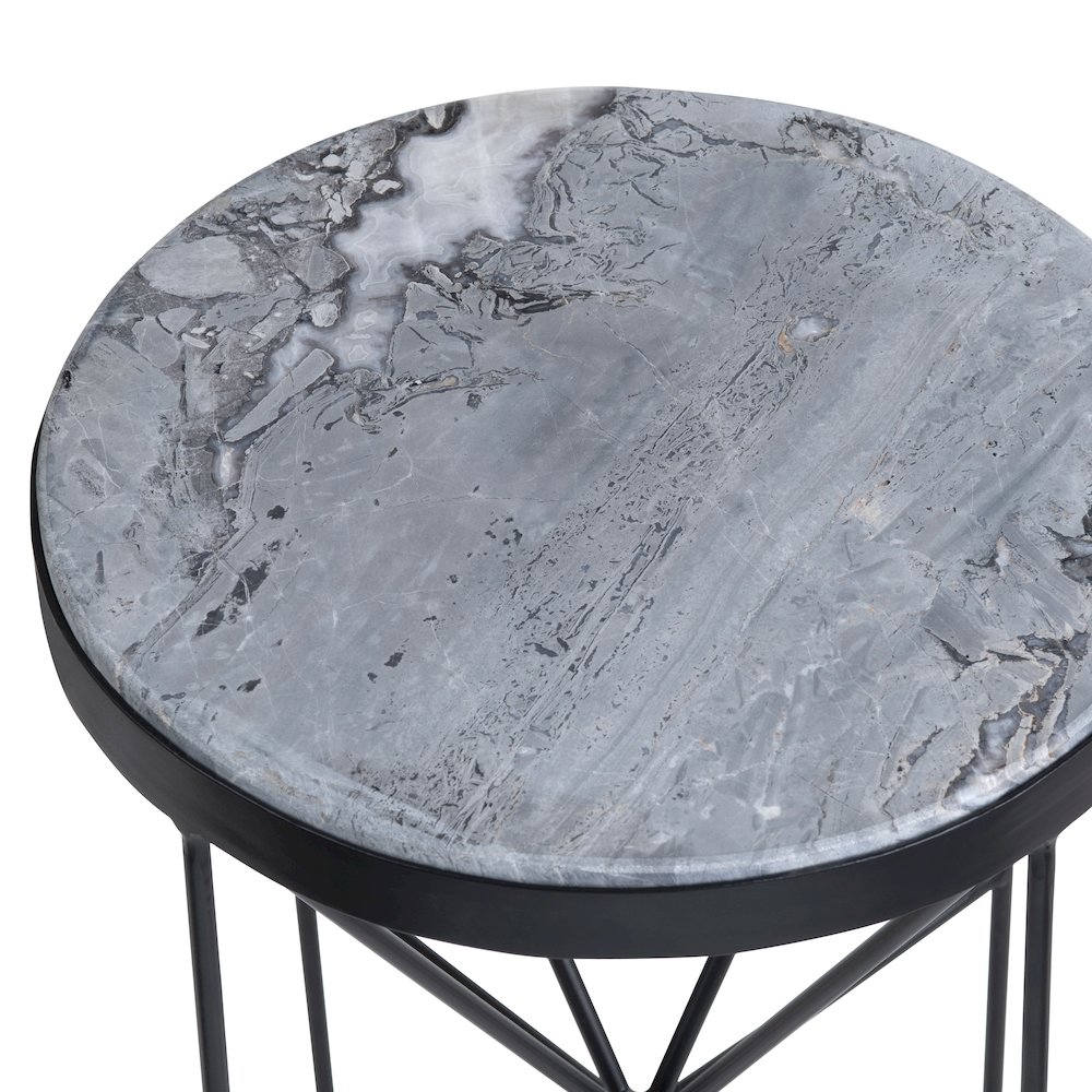 Grey Marble And Metal Round Accent_End Table. Picture 3