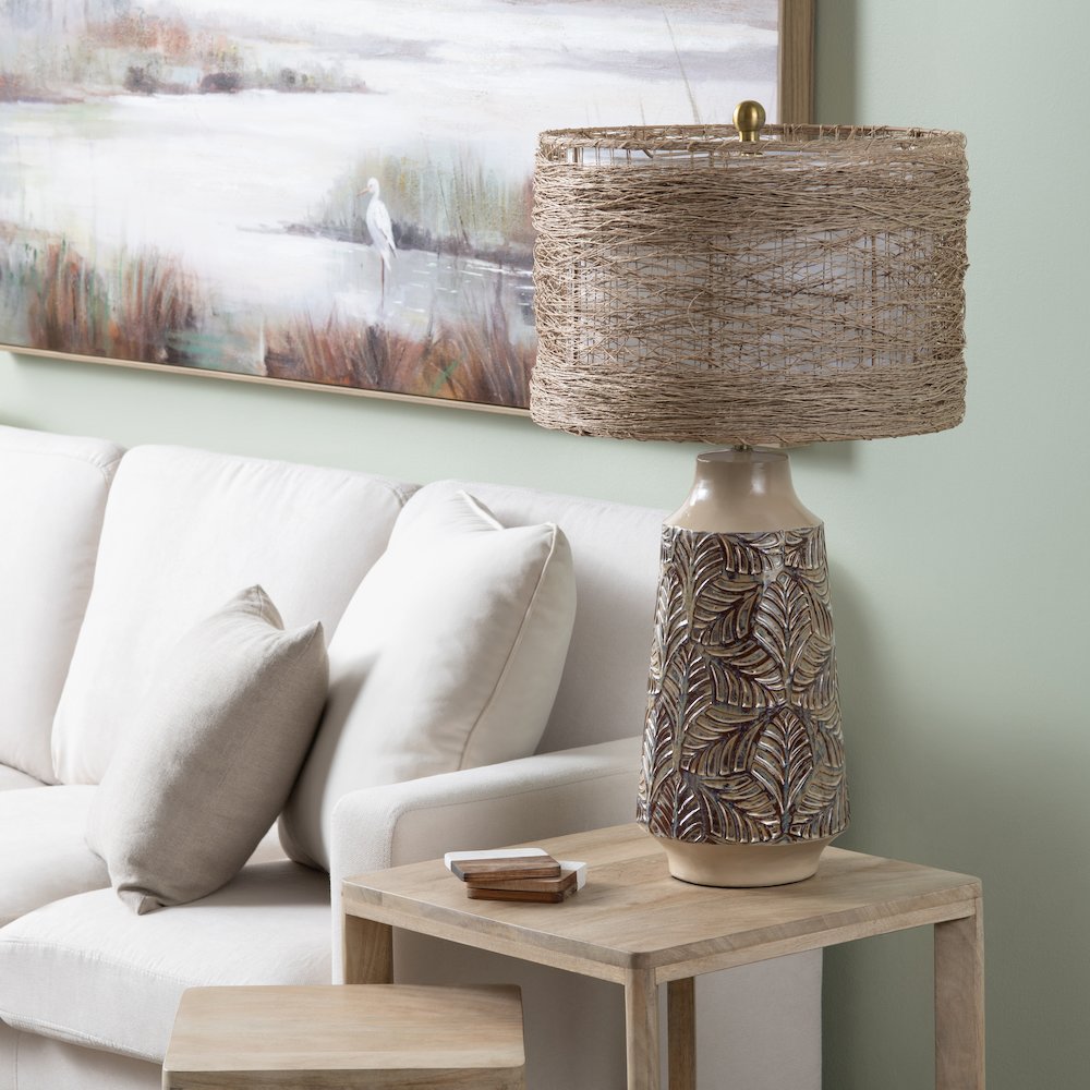 Set Of 2 Ceramic Table Lamps With Rattan Shade. Picture 4