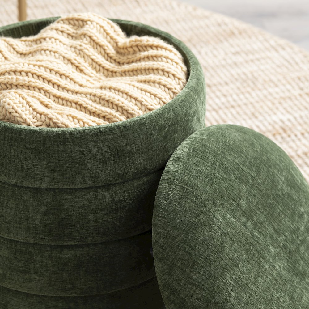 Dark Green Round Ottoman W/ Storage. Picture 6