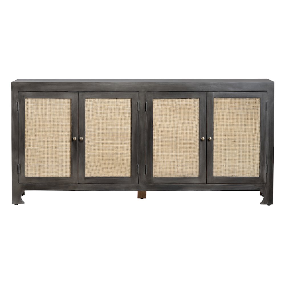 76" Solid Wood And Rattan 4-Door Sideboard. Picture 2