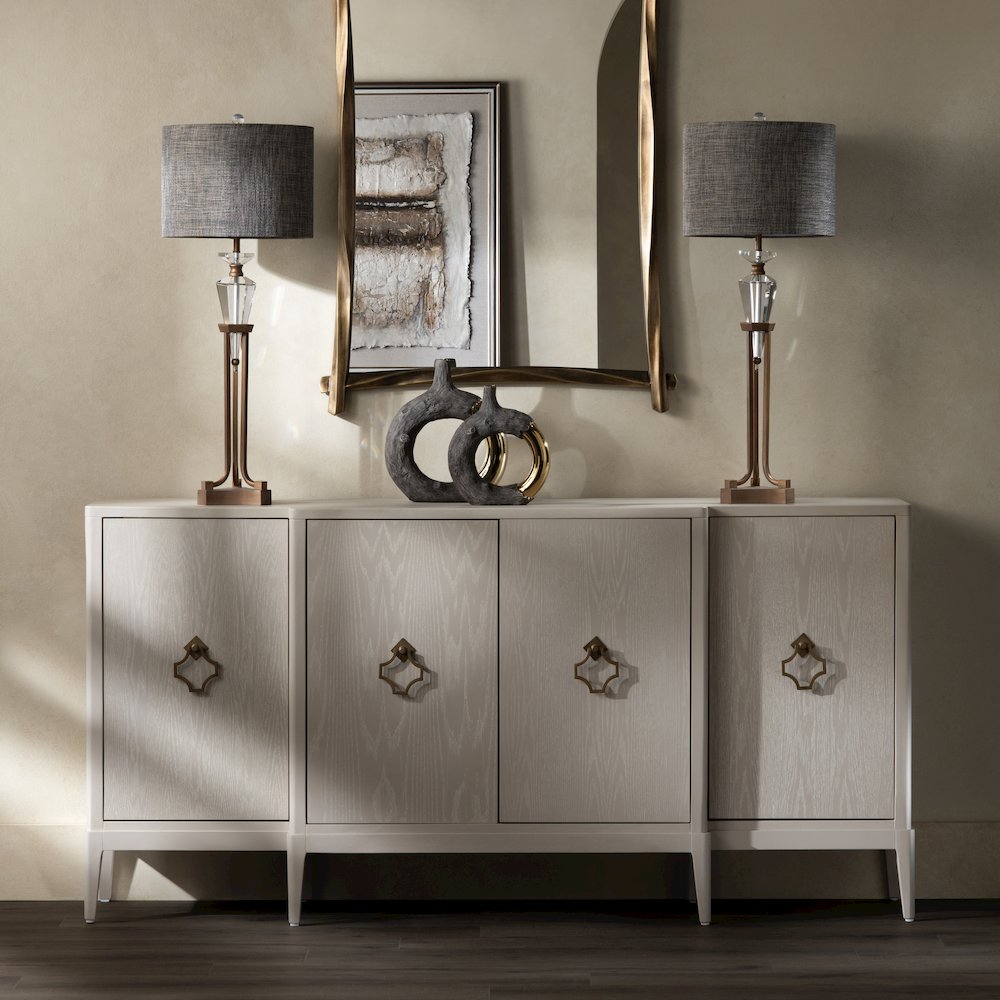 75.5" Beige With A Yellow Undertone 4-Door Media Credenza. Picture 9