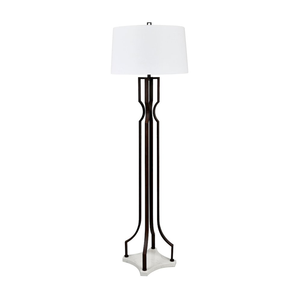 67.75"H Aged Bronze Metal And Marble Floor Lamp With Linen Shade. Picture 1