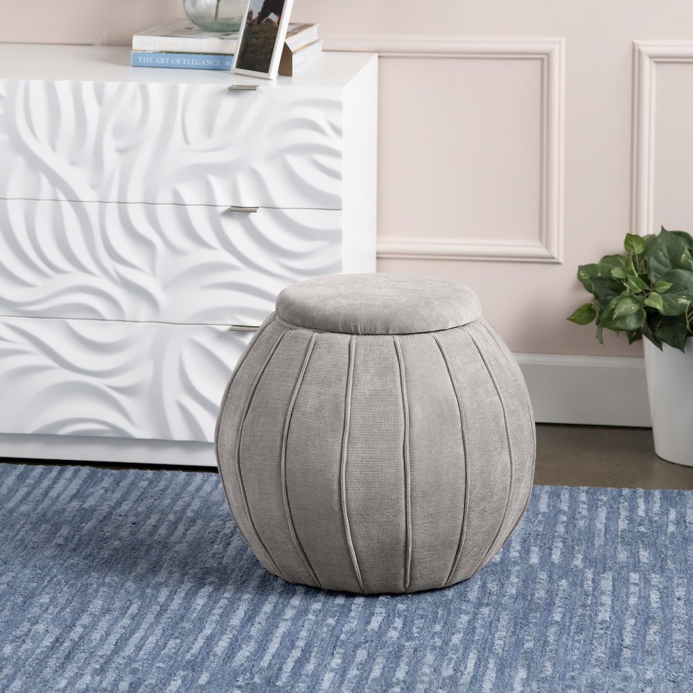 Taupe Round Ottoman W/ Storage. Picture 5