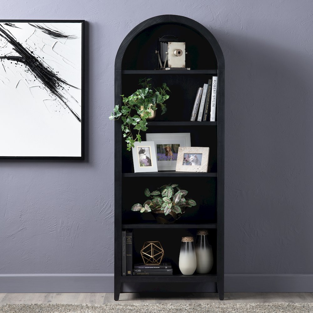 4 Shelf Black Bookcase_Etagere. Picture 1