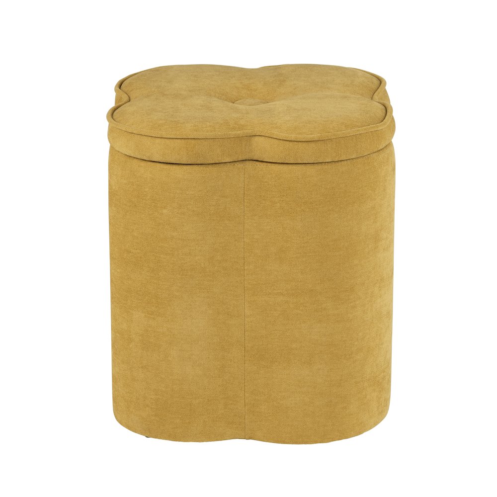 Spice Yellow Chenille Flower Ottoman W/ Storage. Picture 1