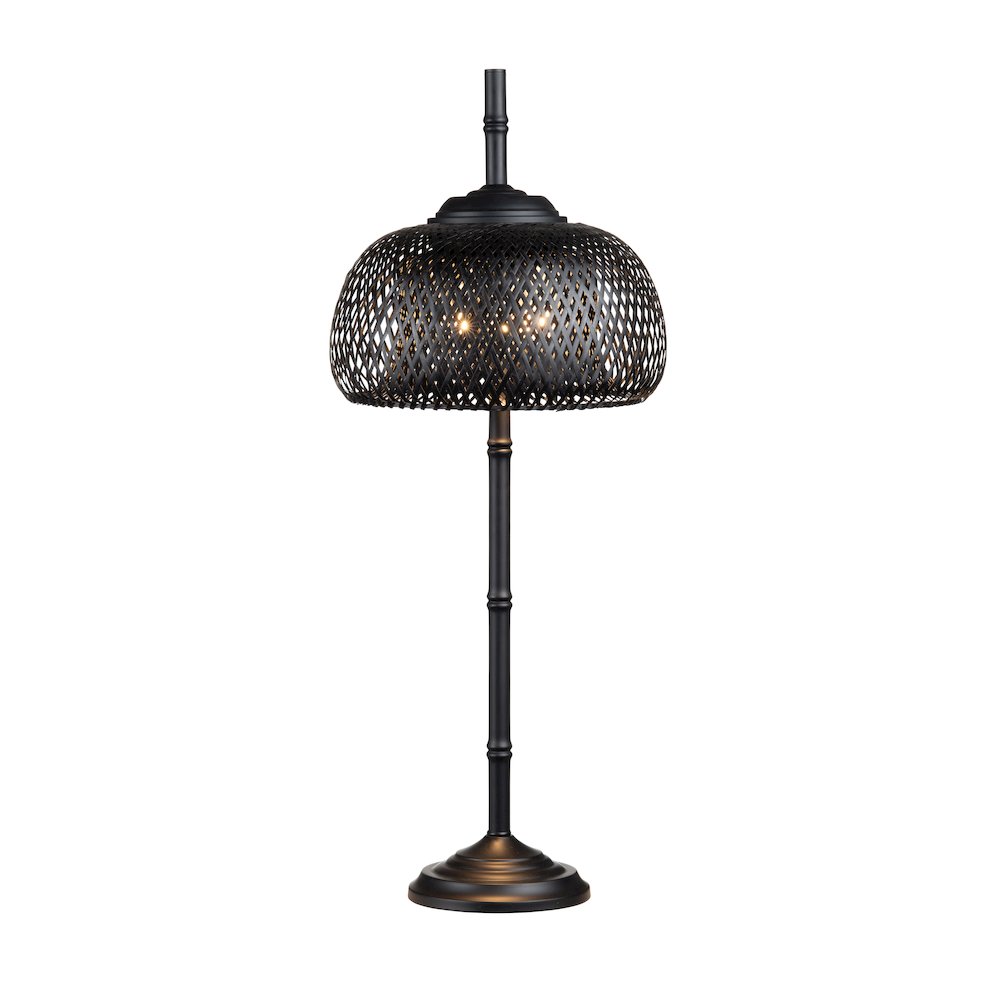 37.5"H Black Metal Buffet Lamp With Rattan Shade. Picture 2