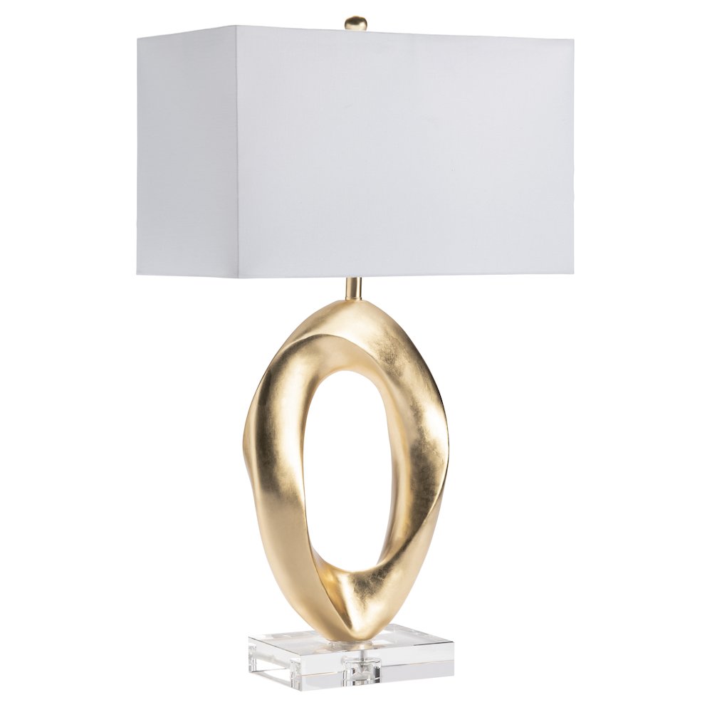 31" Gold Resin Table Lamp With White Shade. Picture 3