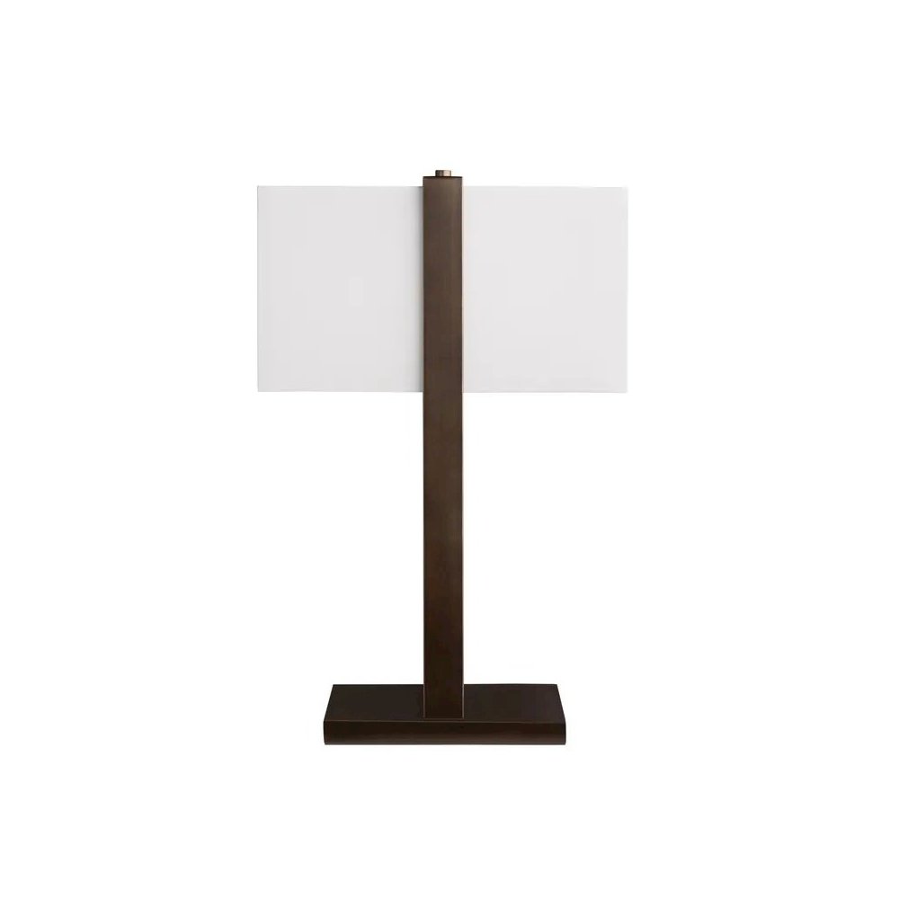 28" Transitional Bronzed Metal Table Lamp with Rectangular Shade. Picture 1