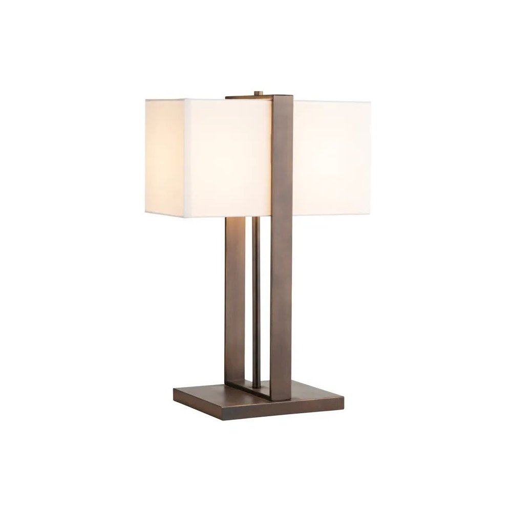 28" Transitional Bronzed Metal Table Lamp with Rectangular Shade. Picture 2