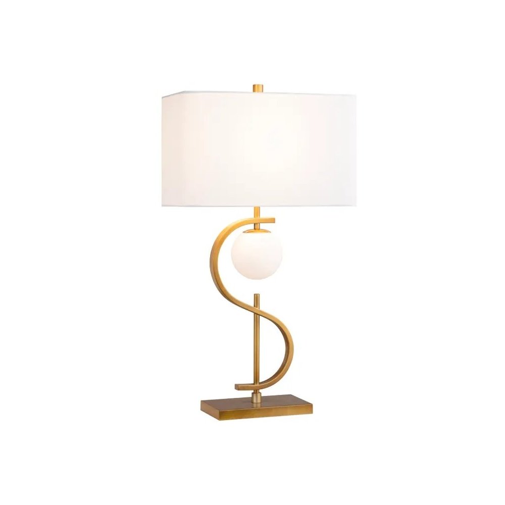 32" Contemporary Gold Metal Table Lamp with S-Shaped Body. Picture 2