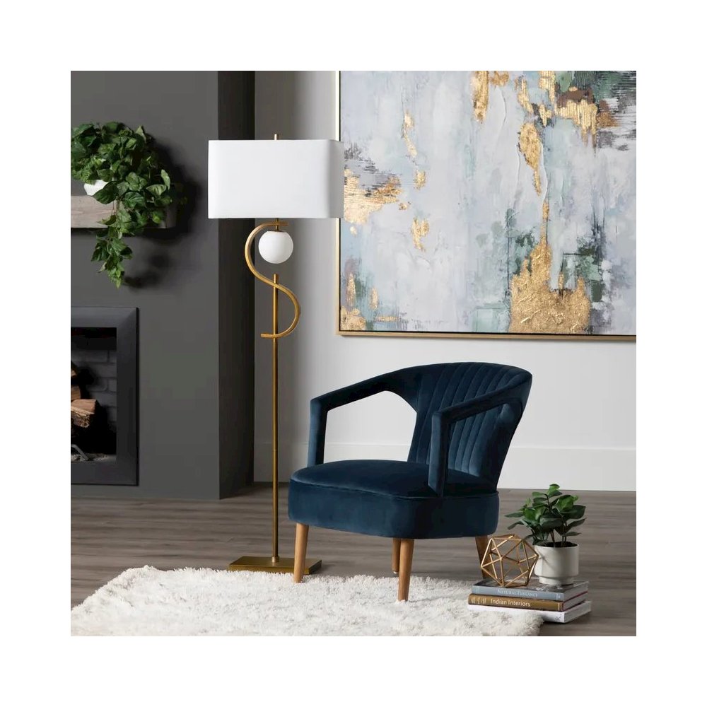 62.5" Contemporary Gold Metal Floor Lamp with Nightlight. Picture 4