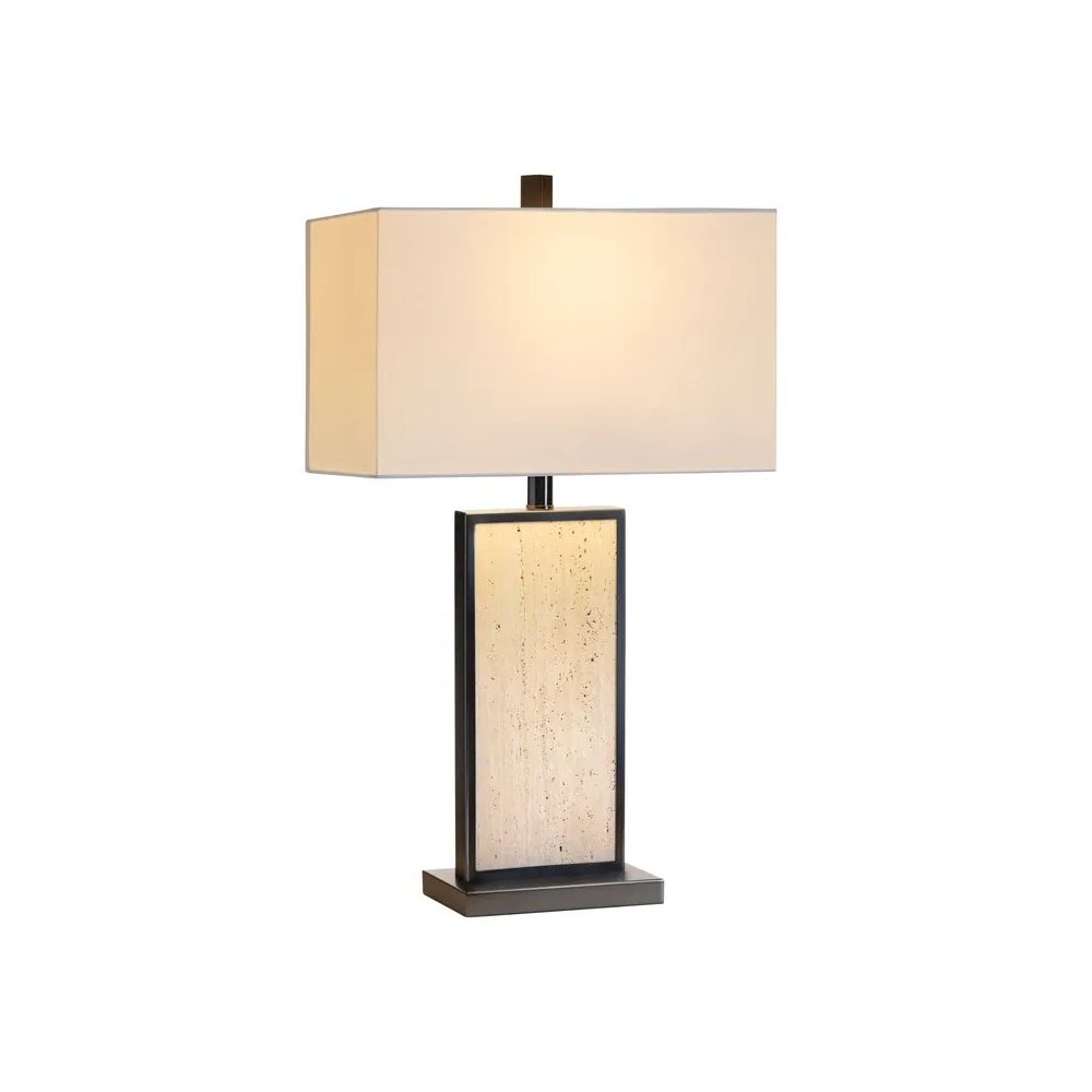27.5" Stonehurst Traditional Natural Marble Table Lamp with White Linen Shade. Picture 1