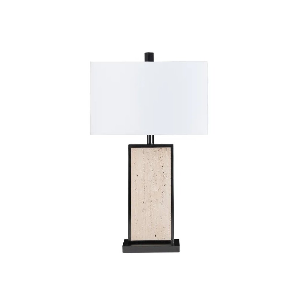 27.5" Stonehurst Traditional Natural Marble Table Lamp with White Linen Shade. Picture 3