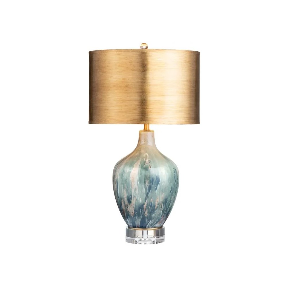 27.5" Transitional Grey Glass Table Lamp with Hand-Painted Gold Shade. Picture 3