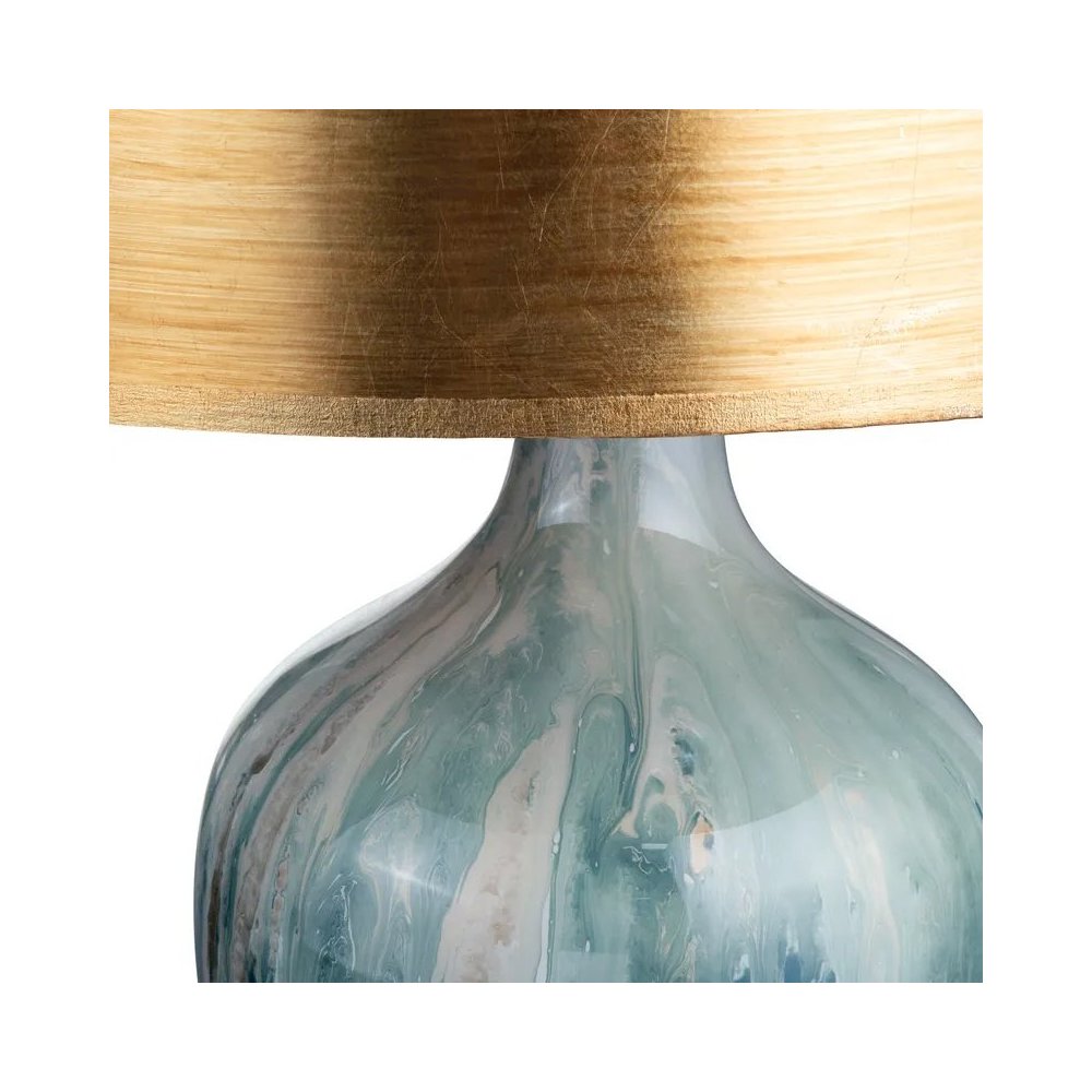 27.5" Transitional Grey Glass Table Lamp with Hand-Painted Gold Shade. Picture 2