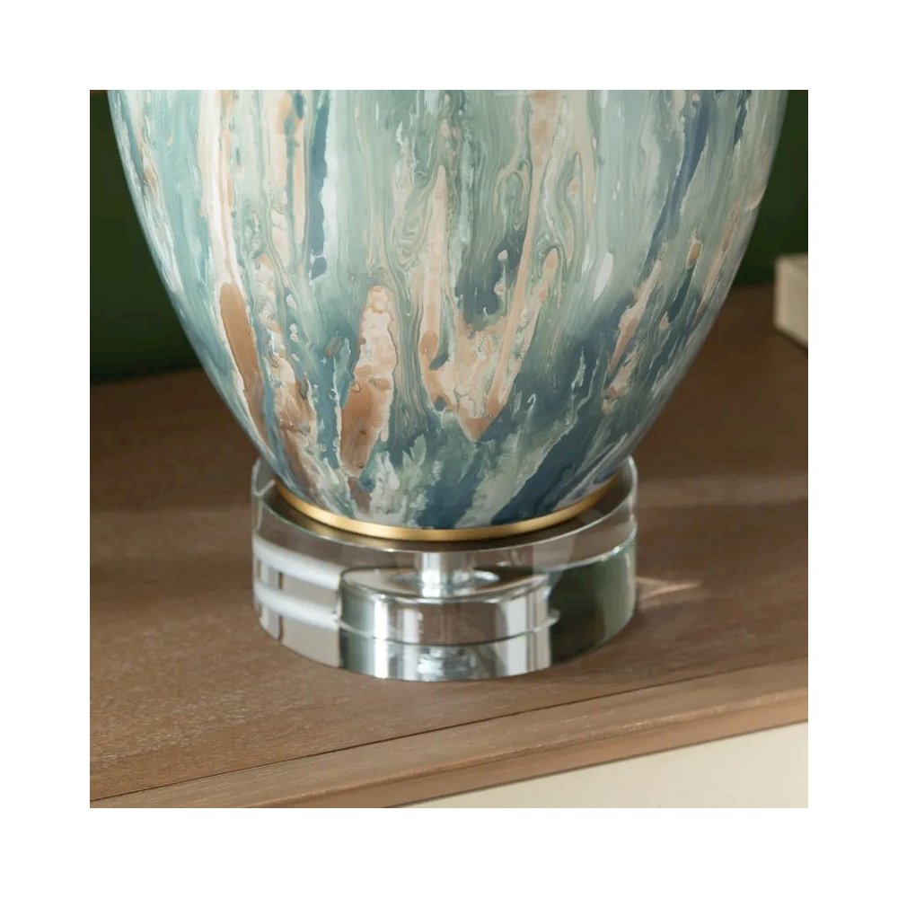 27.5" Transitional Grey Glass Table Lamp with Hand-Painted Gold Shade. Picture 5