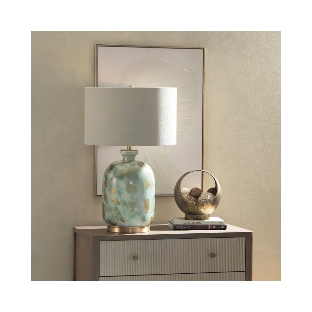 29" Transitional Multicolor Glass Table Lamp with Gold Accents. Picture 4