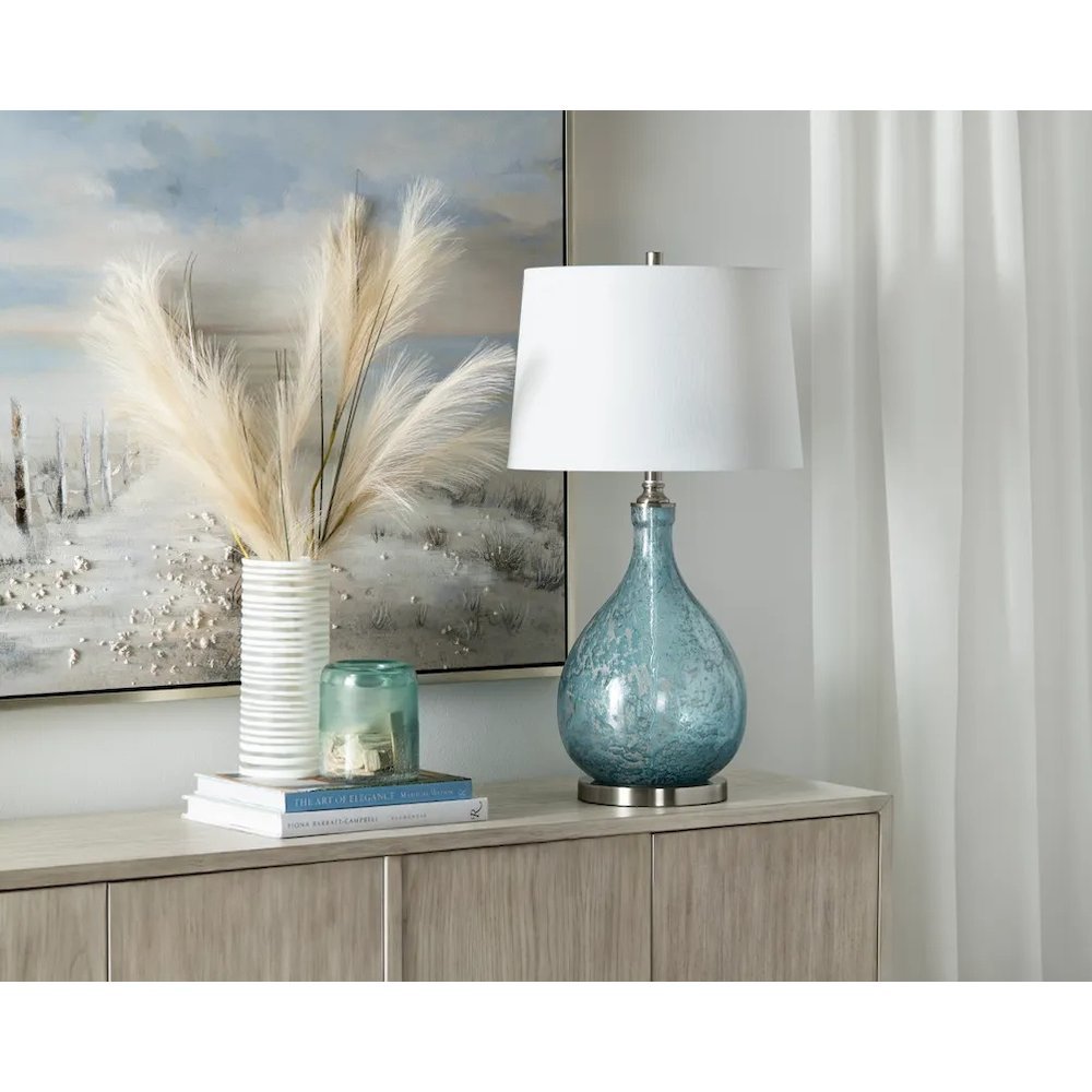 32.25" Transitional Blue Glass Table Lamp with Silver Accents. Picture 4