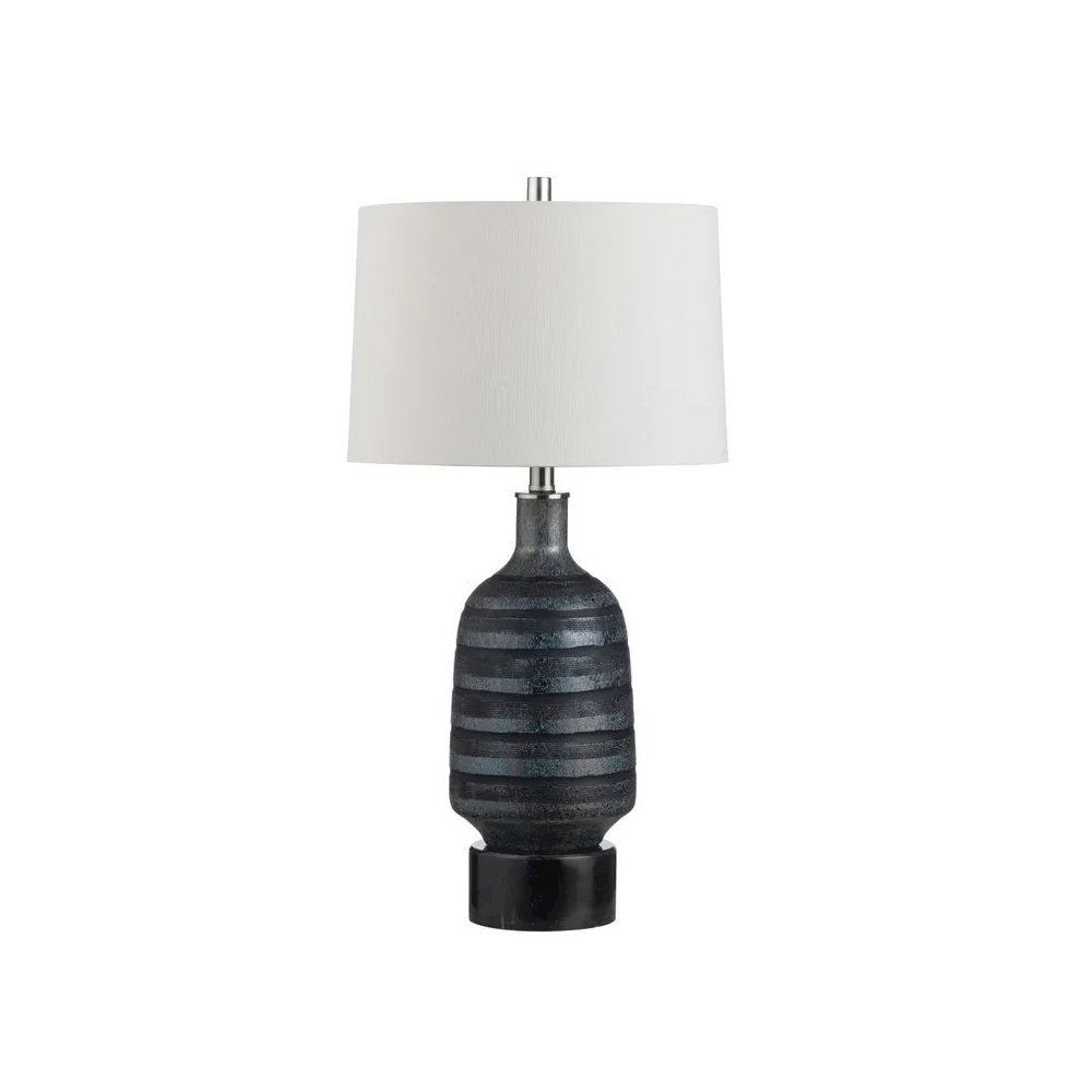 29.75" Transitional Black Glass Table Lamp with Silver Accents. Picture 1