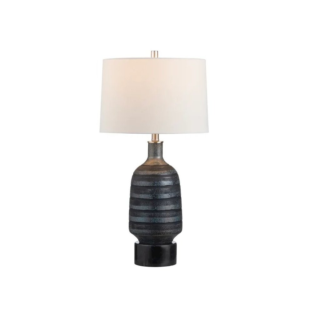 29.75" Transitional Black Glass Table Lamp with Silver Accents. Picture 2
