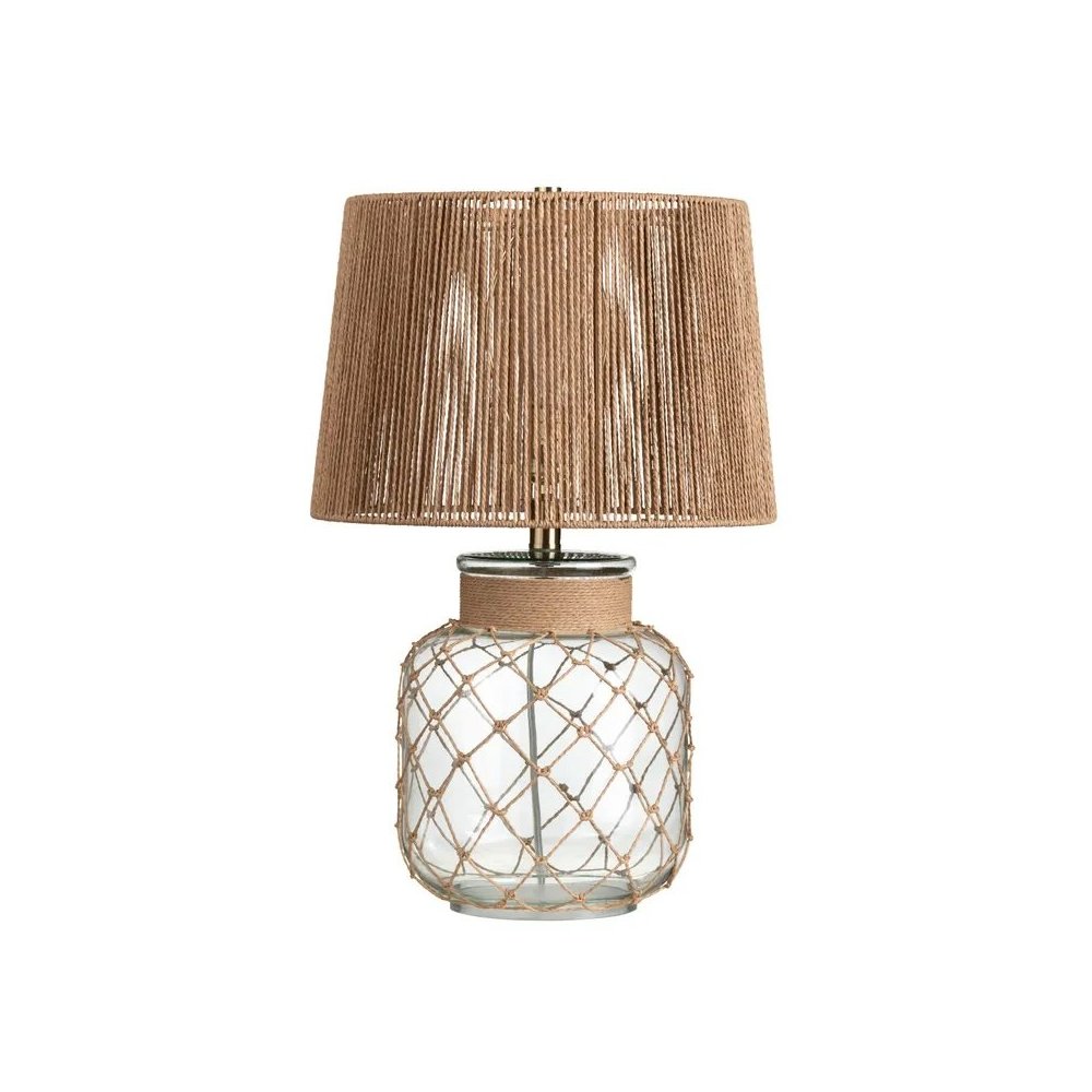 22.75" Coastal Clear Glass Table Lamp with Twisted Hemp Rope Base. Picture 2