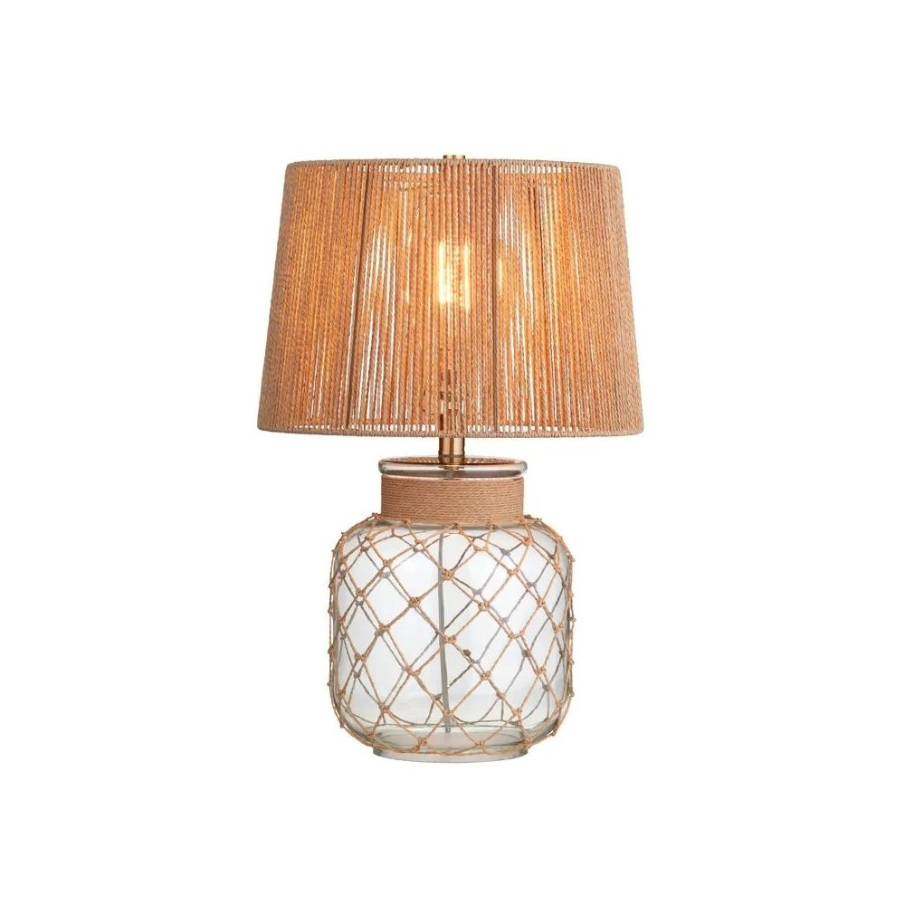 22.75" Coastal Clear Glass Table Lamp with Twisted Hemp Rope Base. Picture 1