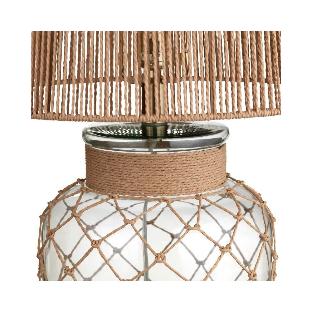 22.75" Coastal Clear Glass Table Lamp with Twisted Hemp Rope Base. Picture 3