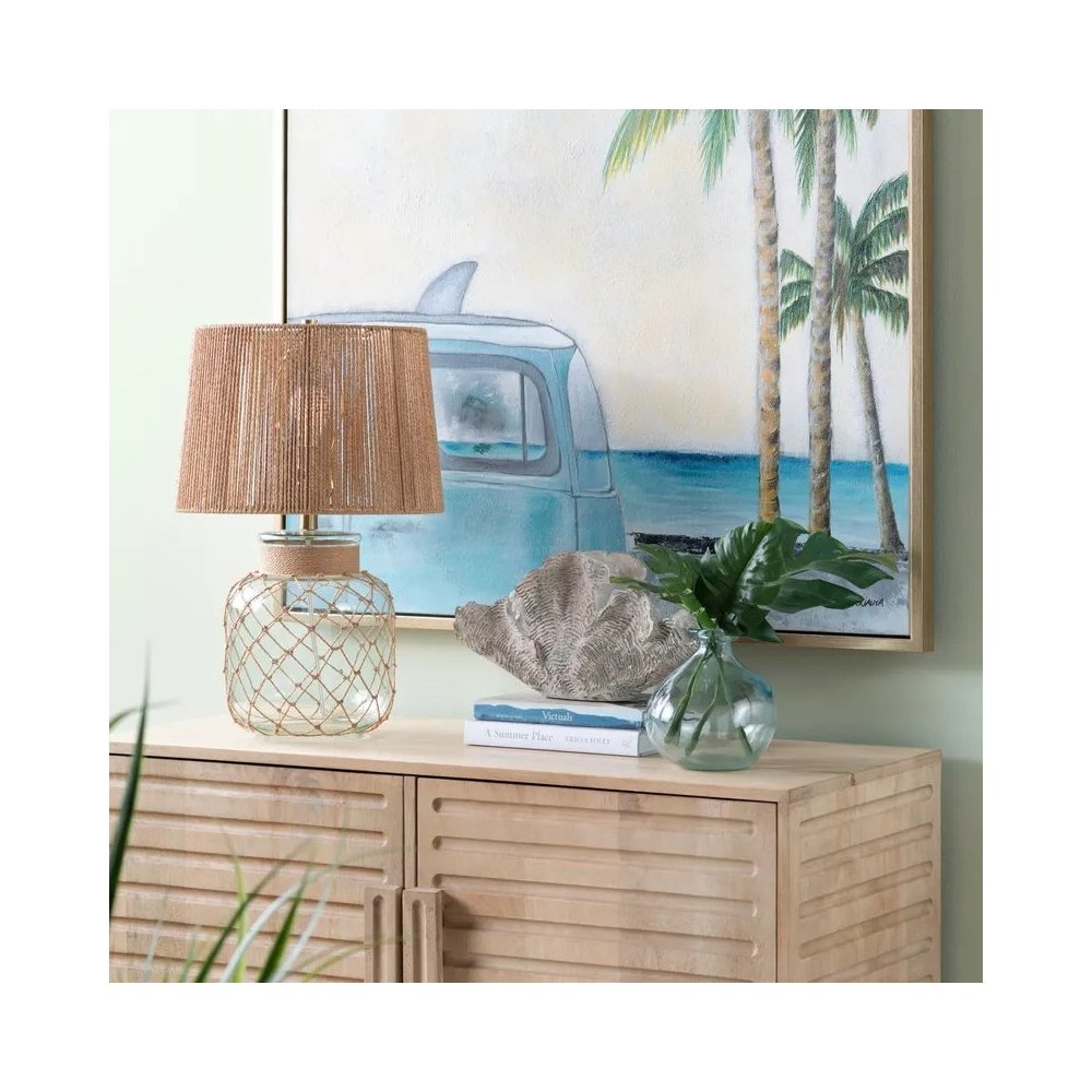 22.75" Coastal Clear Glass Table Lamp with Twisted Hemp Rope Base. Picture 4